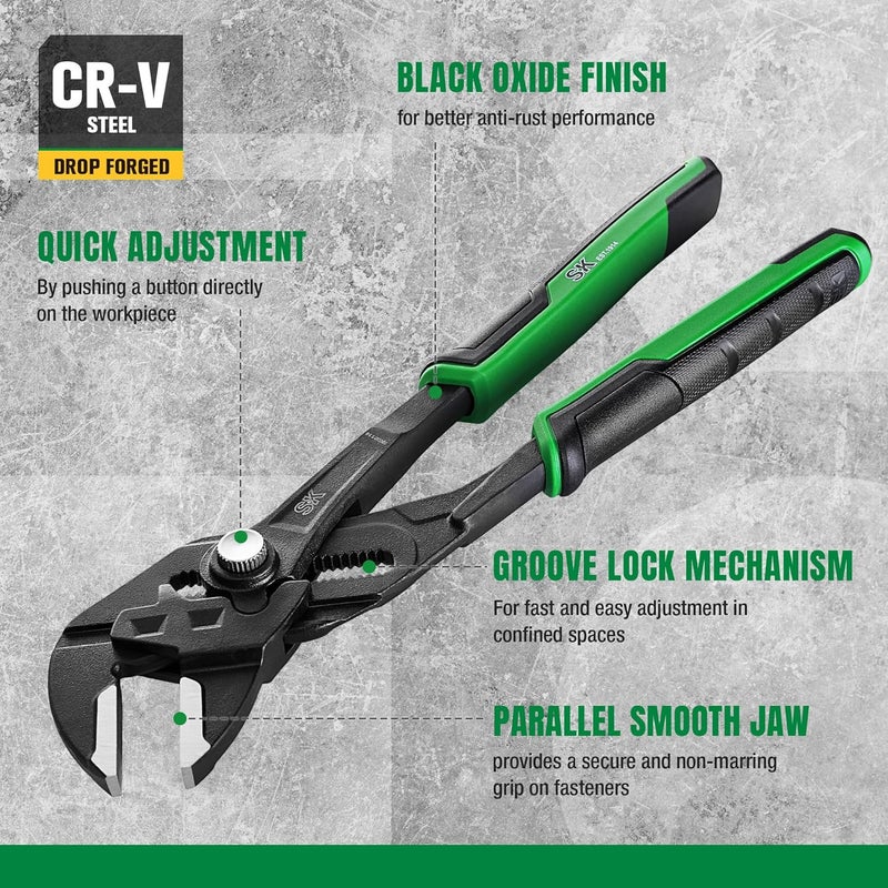 SK 4-Piece Pliers Wrench Set, Adjustable Parallel Smooth Jaw Pliers, 6-Inch, 7.5-Inch, 10-Inch, 12-Inch, Premium CR-V Construction, with Rolling Pouch - Image 3